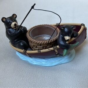 Yankee Candle Black Bears Fishing Tea Light Candle Holder